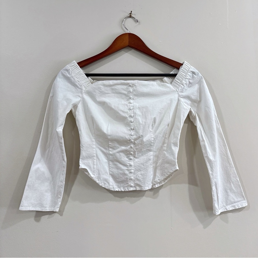 Et Clet Women’s White Corset Top Medium Off Shoulder Button Cottagecore Romantic